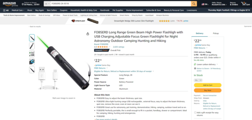 Laser pointer maculopathy
11 year old male When school started the patient noticed that he was having trouble reading and seeing out of both eyes. There are no retinal diseases in the family.
VA OD: sc20/25
VA OS: sc20/40 
TP: OD:19 OS:18 

The FOBSERD ZK-9318 laser pointer is a long range green beam high power flashlight. It has an average power of 60-90 mw. 
You can buy the ZK-9318 laser pointer on Amazon

I also found this:
The FOBSERD ZK-9318 laser pointer is a class III laser with a 532nm wavelength and can be seen up to 1 mile away. It has a maximum power output of 5mW and creates a low-power visible laser beam.

One review on amazon says this:
 Powerful
By Savvy Logic in the United States on March 17, 2023
I measured the wattage at about 150 MW on an optical Power Meter
